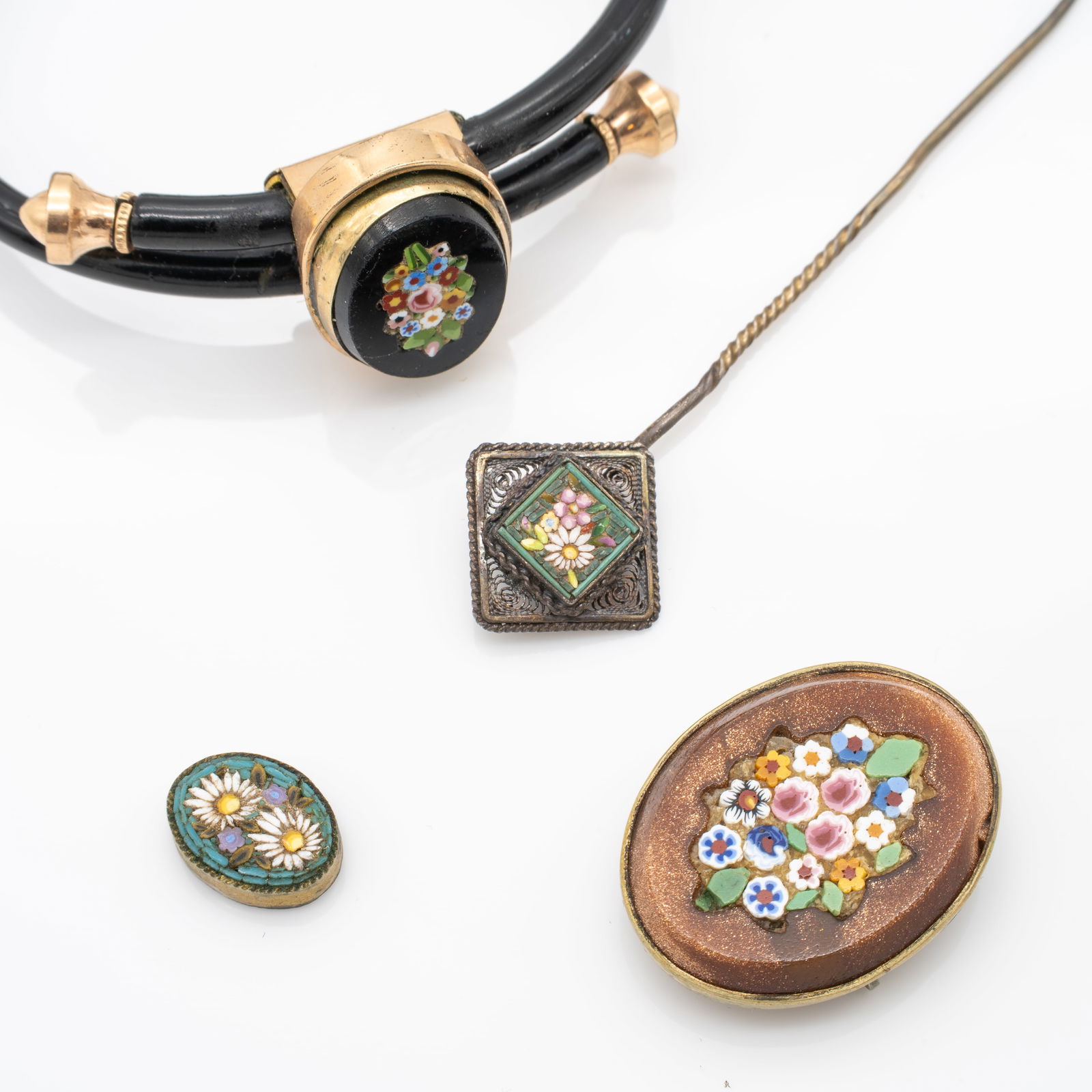Group of Antique Micro Mosaic Jewelry, Brooch, Bracelet, Stick Pin, and Small Oval Panel (1 of 12)
