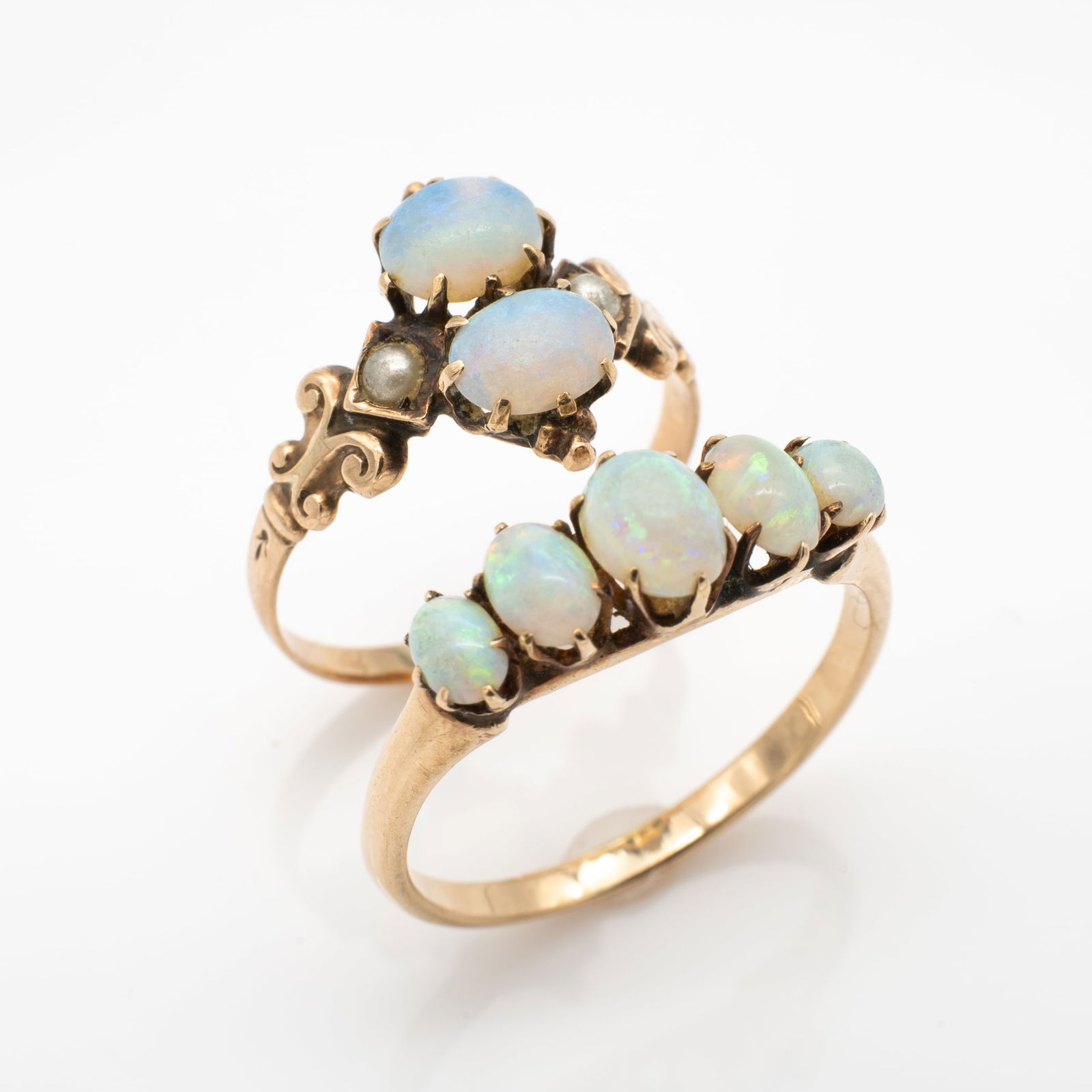 2 Victorian 10k Gold, Opal, Seed Pearl Rings (1 of 6)