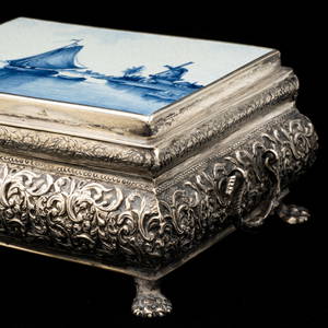Cornelis Rietveld, Dutch circa 1900, 833 Silver Royal Delft Footed Casket Box