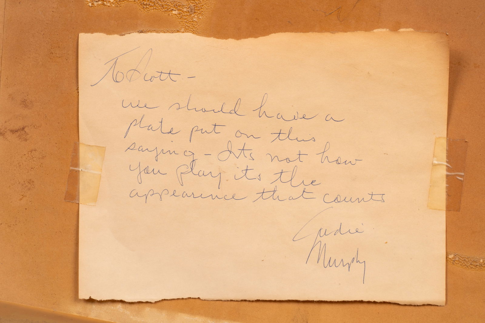 Audie Murphy Autograph Note, Framed Sepia Photograph of Woman with Harp