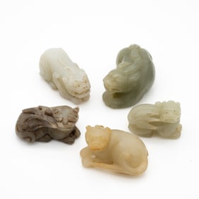 Group of Five Chinese Carved Hardstone Mythical Beasts