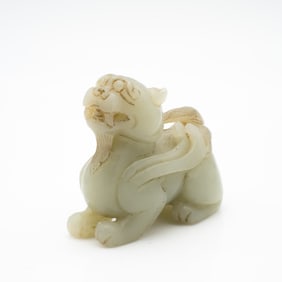 Carved Chinese Jade Figure of a Mythical Beast with Upturned Head