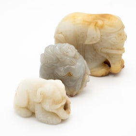 Group of Three Chinese Hardstone Carvings of Elephants
