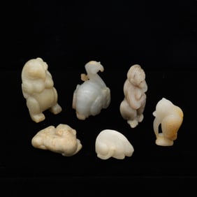 Group of Six Chinese Carved Hardstone Animals and Figures