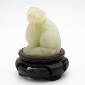 Carved Chinese Jade Figure of a Seated Mythical Beast