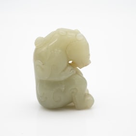 Carved Chinese Jade Figure of a Seated Mythical Beast