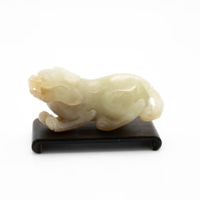 Carved Chinese Jade Figure of a Mythical Beast with Upturned Head