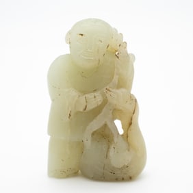 Carved Chinese Jade Toggle of Scholar with Lingzhi and Goose