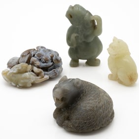 Group of Four Carved Chinese Hardstone Animal Figures, Bears and Beasts