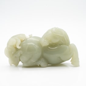 Carved Chinese Jade Group of a Monkey on Horseback