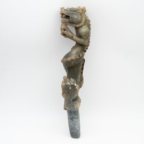 Large Carved Chinese Hardstone Dragon Sculpture with Coiled Body