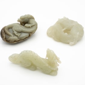 Group of Three Chinese Carved Hardstone Dragons