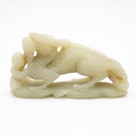 Carved Chinese Jade Group of a Man and Dragon