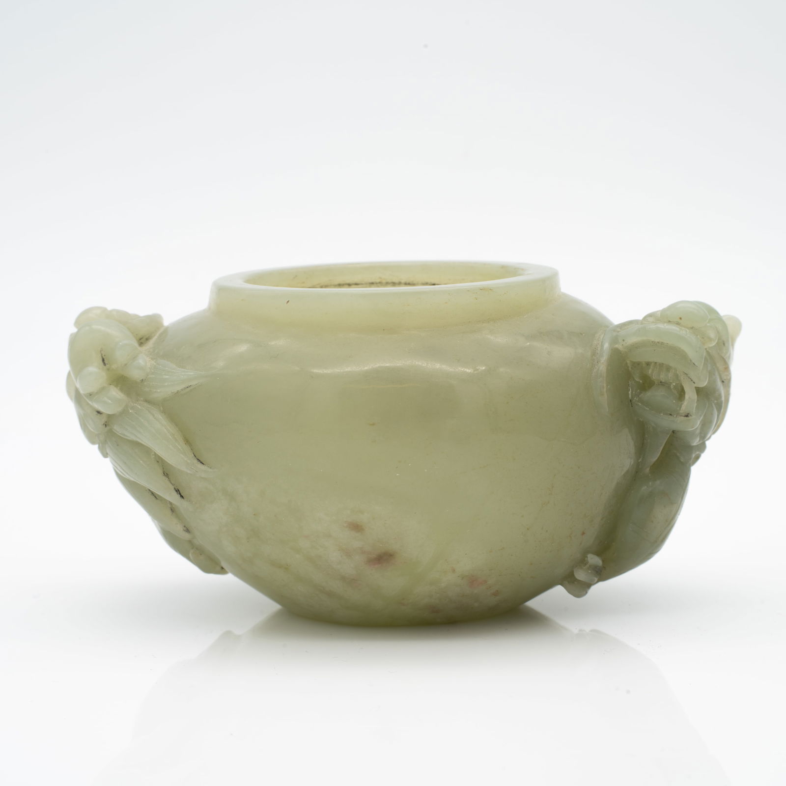 Carved Chinese Pale Celadon Jade Censer Bowl with Dragon Handles (1 of 8)