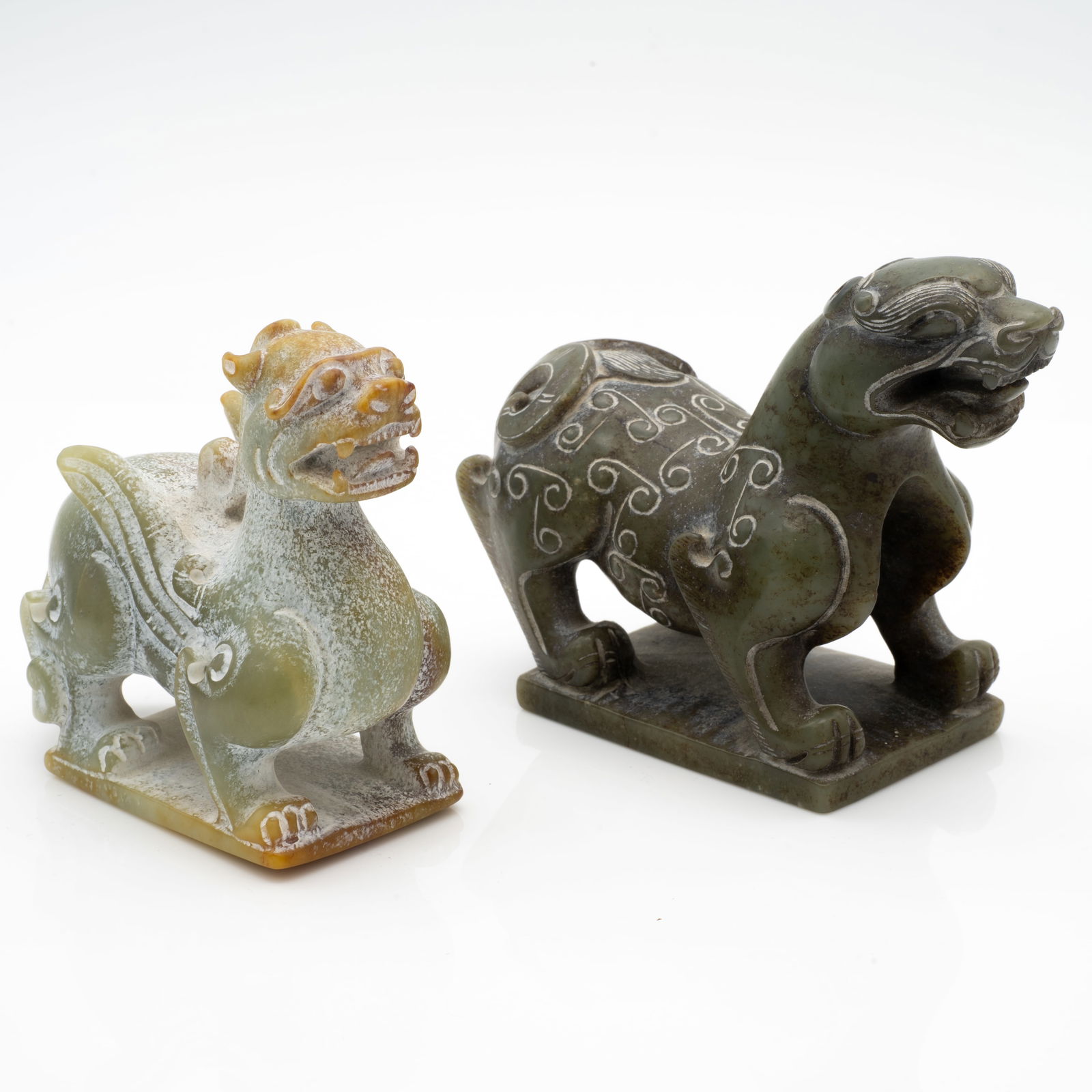 Pair of Chinese Hardstone Carved Mythical Beasts on Plinths (1 of 20)