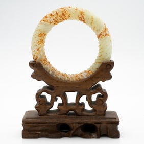 Carved Chinese Spiral Hardstone Ring with Display Stand