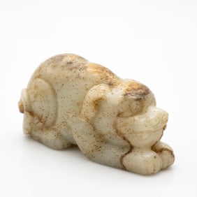 Carved Chinese Jade Figure of a Recumbent Mythical Beast