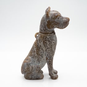 Carved Chinese Archaistic Hardstone Vessel in the Form of a Seated Dog with Removable Head