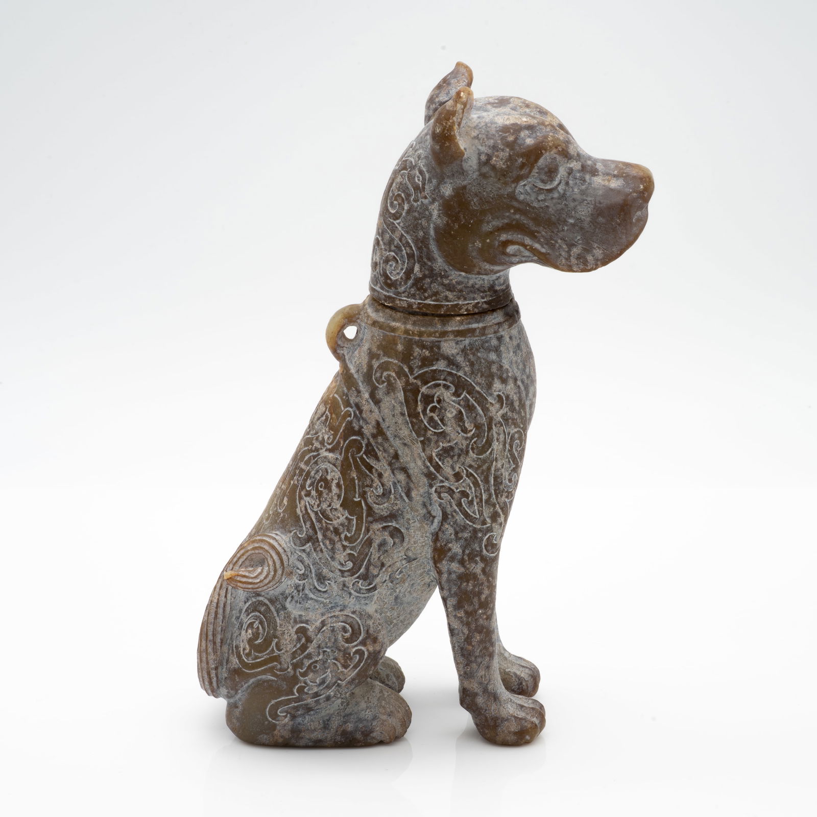 Carved Chinese Archaistic Hardstone Vessel in the Form of a Seated Dog with Removable Head (1 of 13)