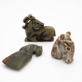 Group of Three Chinese Archaistic and Zoomorphic Hardstone Carvings