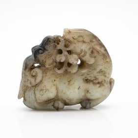 Carved Chinese Jade Toggle of Mythical Beast and Bird
