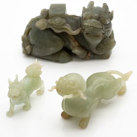 Group of Three Chinese Hardstone Mythical Beast Carvings
