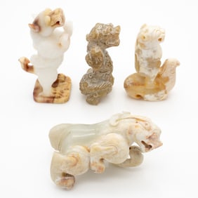 Lot of Four Upright Carved Hardstone Chinese Mythical Beasts