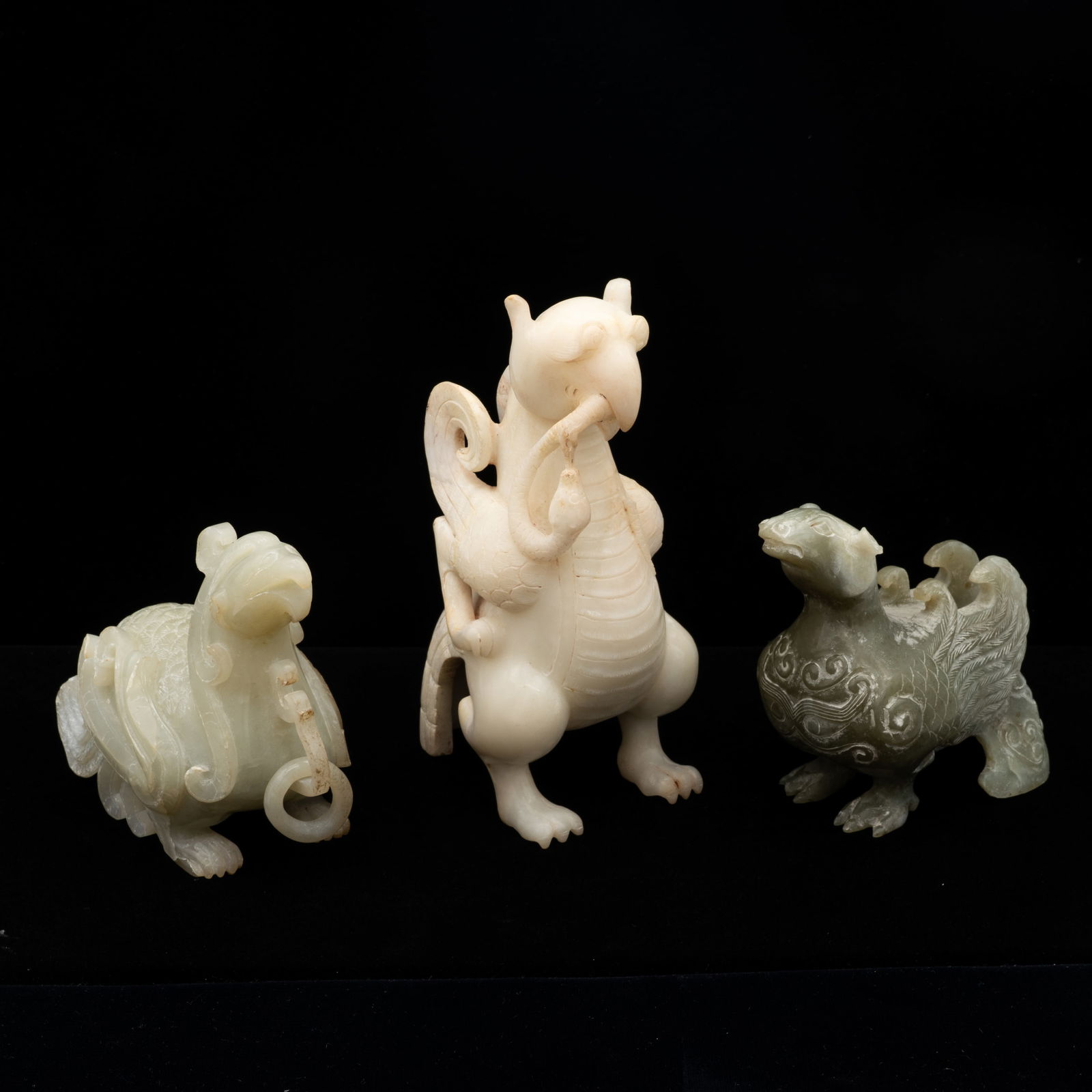 Group of Three Large Carved Chinese Hardstone Mythical Bird Figures (1 of 20)