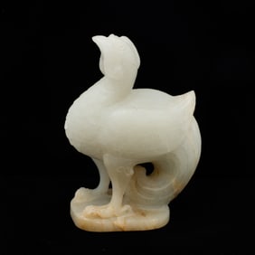 Carved Chinese Jade Figure of a Phoenix (Fenghuang) Standing on Plinth