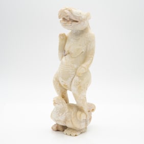 Carved Chinese Hardstone Mythical Beast Standing Atop a Bird