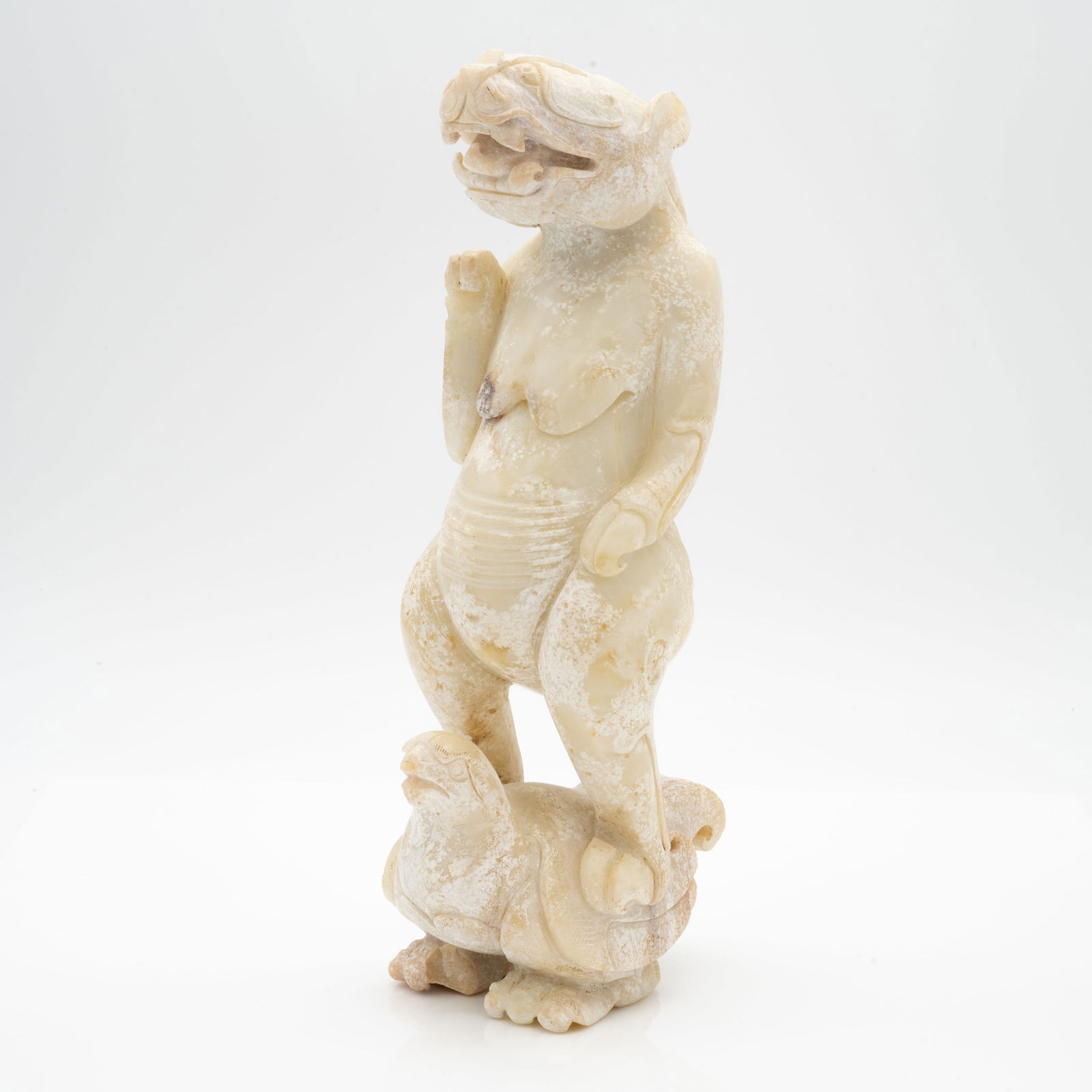 Carved Chinese Hardstone Mythical Beast Standing Atop a Bird (1 of 12)