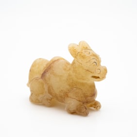 Carved Chinese Jade Toggle of a Recumbent Mythical Beast