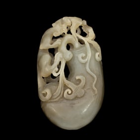 Chinese Carved Jade Wildcat and Gourd Fruit