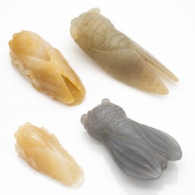 Group of 4 Chinese Hardstone Cicadas Carvings
