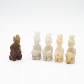 Lot of 5 Carved Chinese Hardstone Kneeling Figures