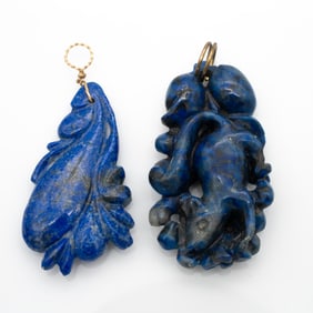 Lot of Two Chinese Blue Carved Pendants