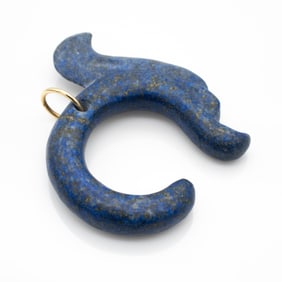 Carved Chinese Lapis Lazuli Pendant of a Stylized Dragon mounted in 14K Gold