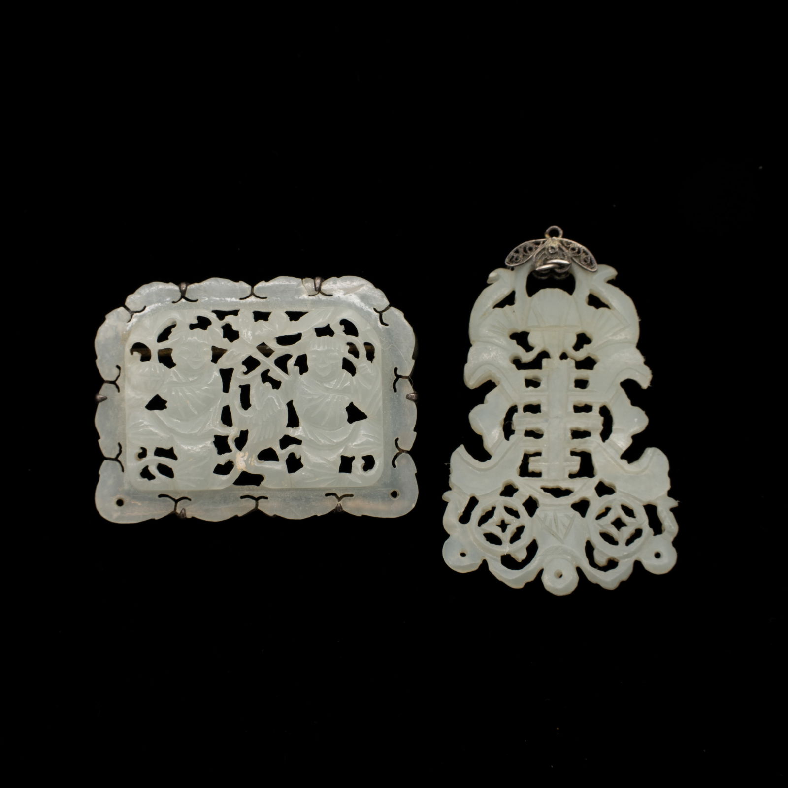 Lot of Two Chinese Carved Hardstone Pendants Incl Silver Filigree (1 of 4)