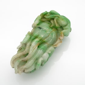 Chinese Carved Green Jade Pendant or Toggle