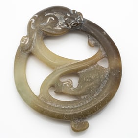 Chinese Carved Openwork Jade Chilong Circular Plaque
