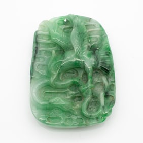 Chinese Jade Carved Pendant, Bird with Snake and Dragon with Bat