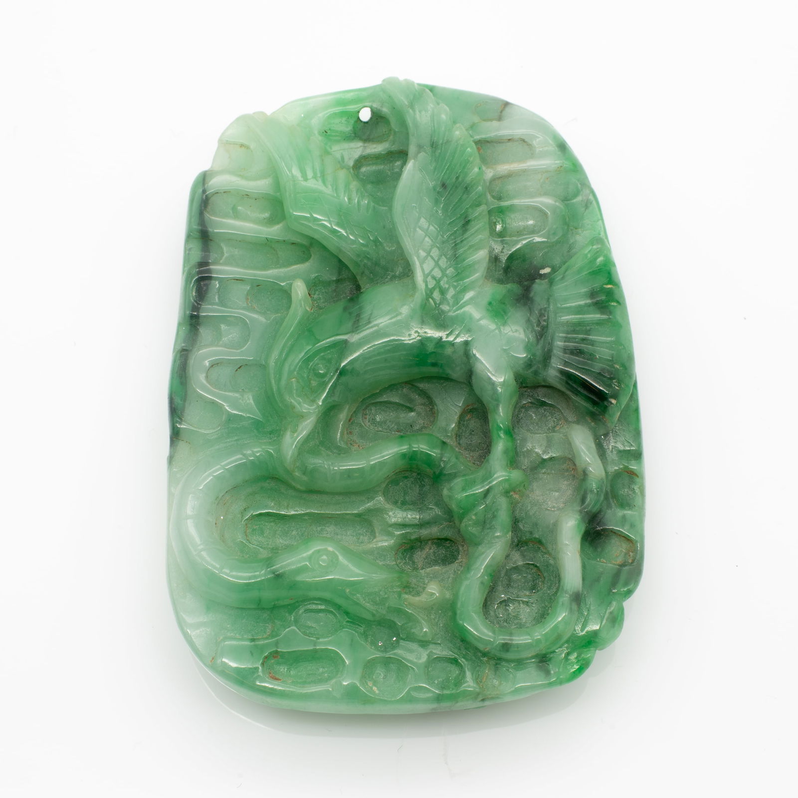 Chinese Jade Carved Pendant, Bird with Snake and Dragon with Bat (1 of 4)