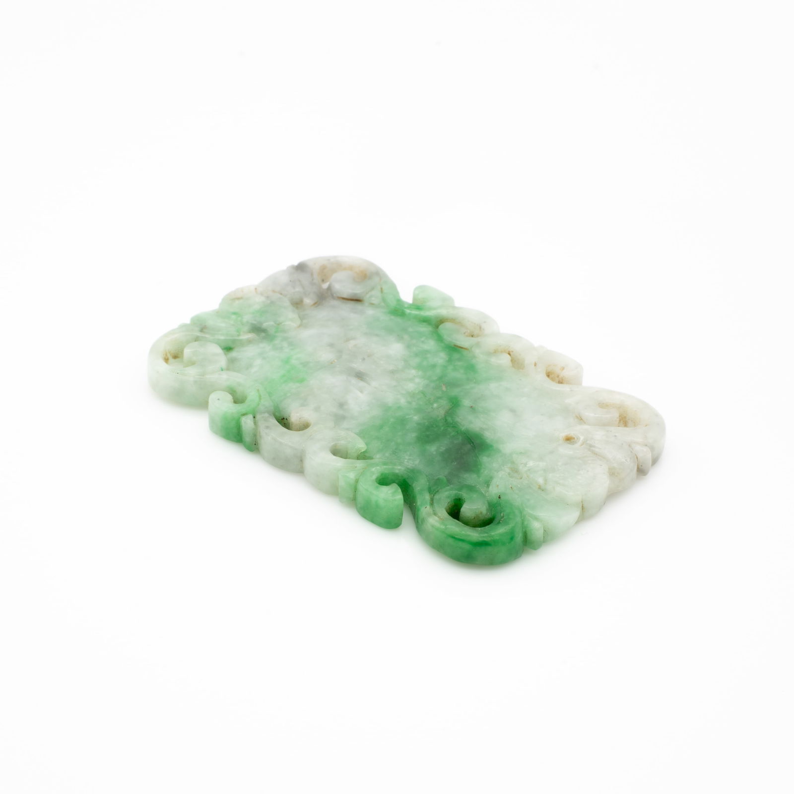 Chinese Carved Apple Green Jade Plaque incl Bat Motifs (1 of 4)