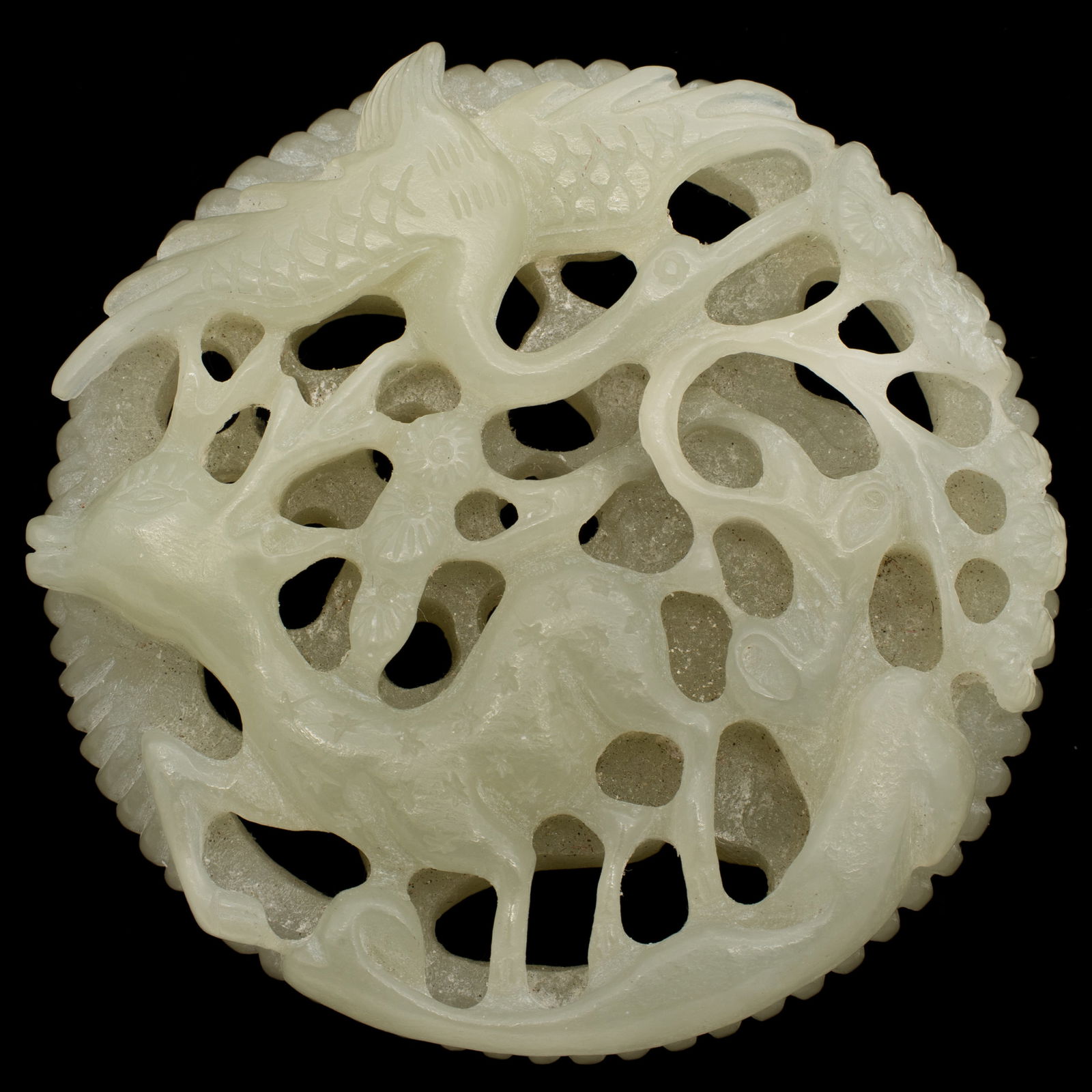 Carved Chinese Jade Plaque Depicting a Crane and Deer (1 of 4)