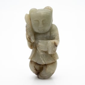 Carved Chinese Figure in Pale Green Jade