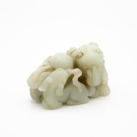 Carved Chinese Jade Group of Two Mythical Beasts
