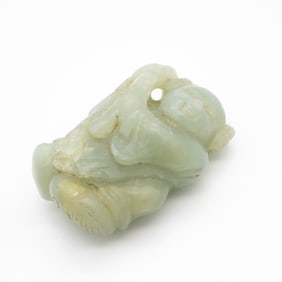 Carved Chinese Figure of a Playful Child in Pale Celadon Jade