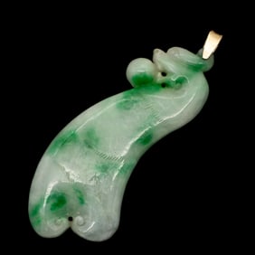 Chinese Jade Carved Dragon Pendant incl 14K Gold Bail