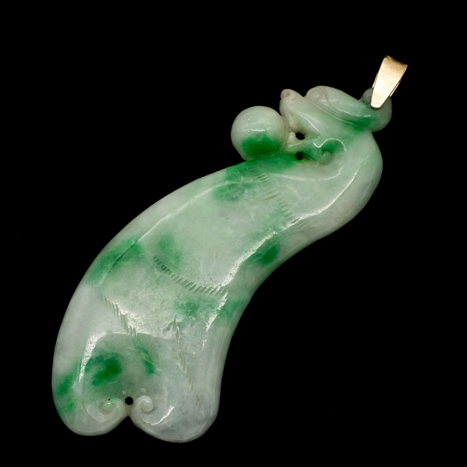 Chinese Jade Carved Dragon Pendant incl 14K Gold Bail (1 of 6)