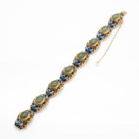 Chinese Silver Gilt Filigree Jade Bracelet